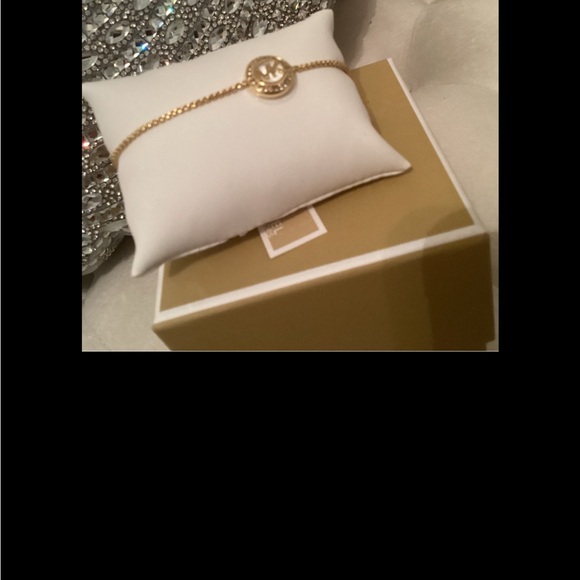 Michael Kors Gold Bracelet with Logo Charm Beautiful New
